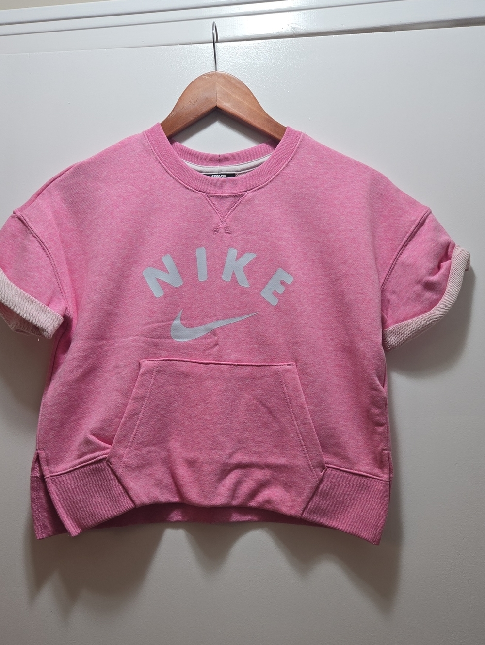 Nike Pink Short-Sleeve Pullover Sweatshirt with Logo